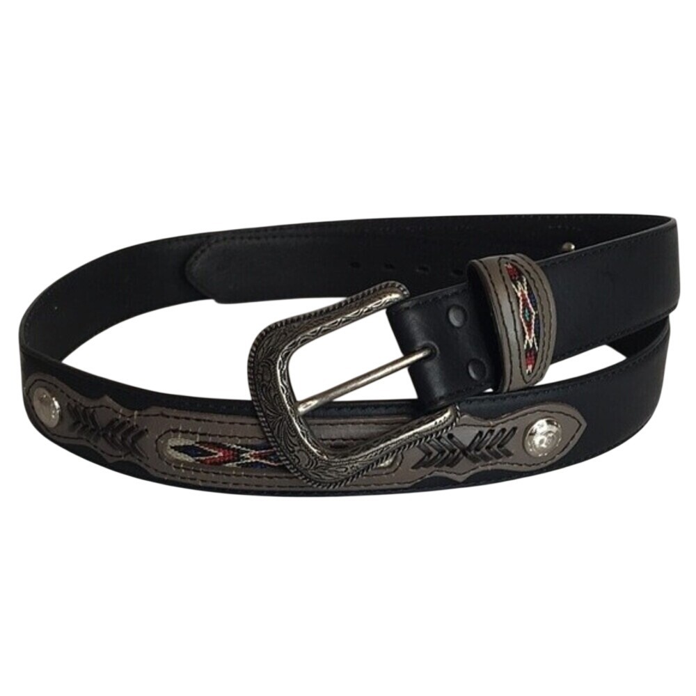 Western Southwestern Inlay Leather‎ Belt Black Size 44